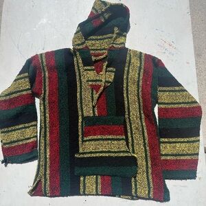 Unisex Rasta Poncho Hoodie Multicolor Woven NO SIZE Reggae Jamaica Island Hippie
